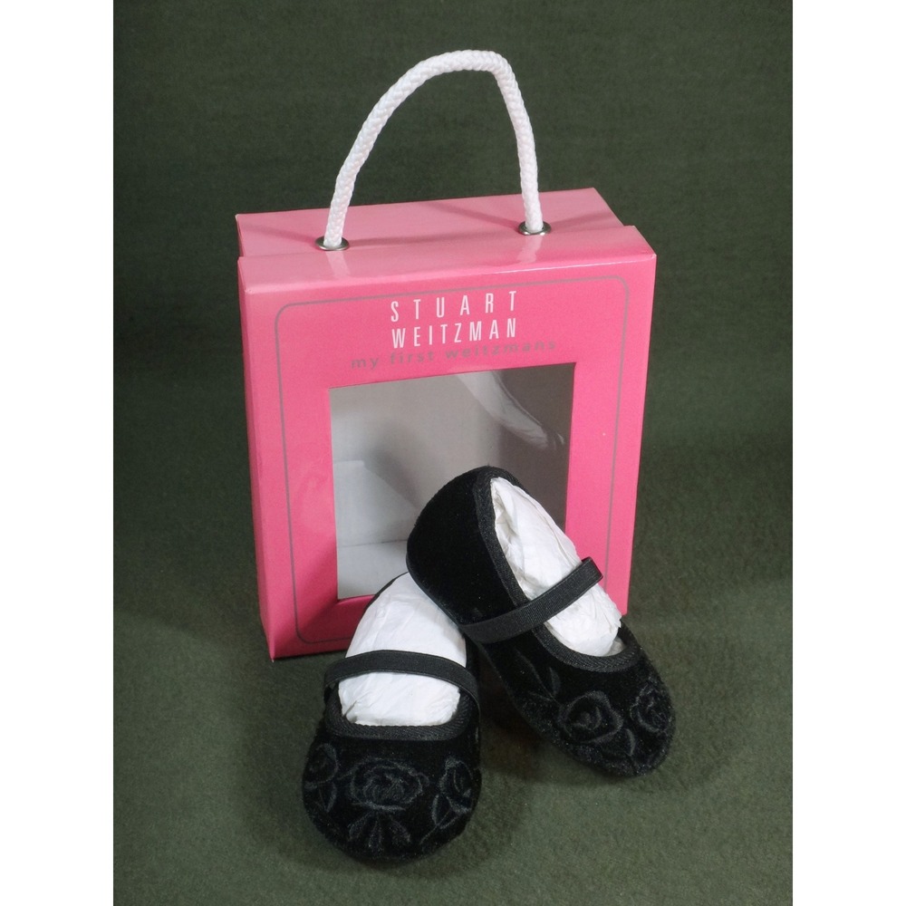STUART WEITZMAN black velvet rose BABY slipper SHOES pink box sz 2